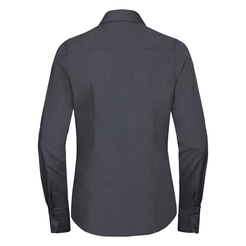 Russell Collection Ladies' Long Sleeve Fitted Polycotton Poplin Shirt - Convoy Grey