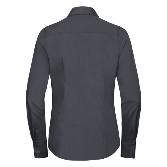 Russell Collection Ladies' Long Sleeve Fitted Polycotton Poplin Shirt - Convoy Grey