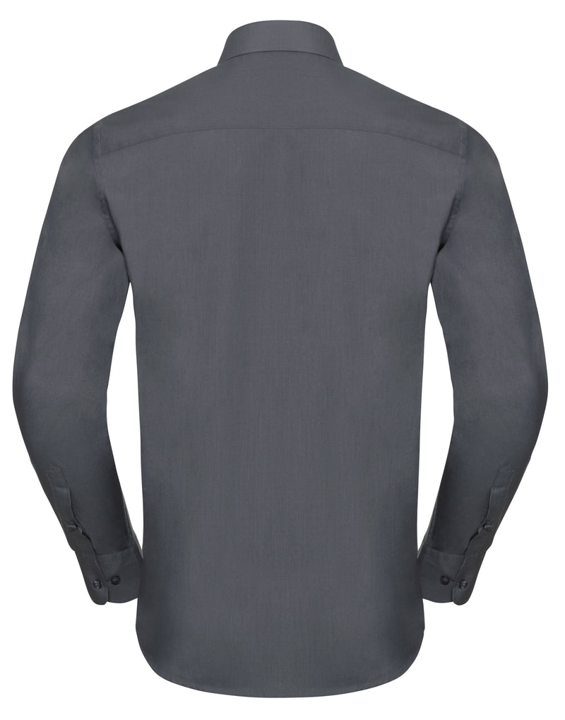 Russell Collection Men'S Long Sleeve Tailored Polycotton Poplin Shirt - Convoy Grey