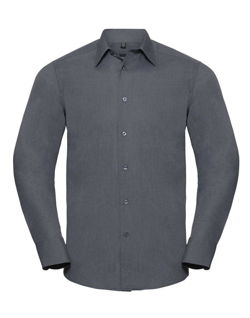 Russell Collection Men'S Long Sleeve Tailored Polycotton Poplin Shirt - Convoy Grey
