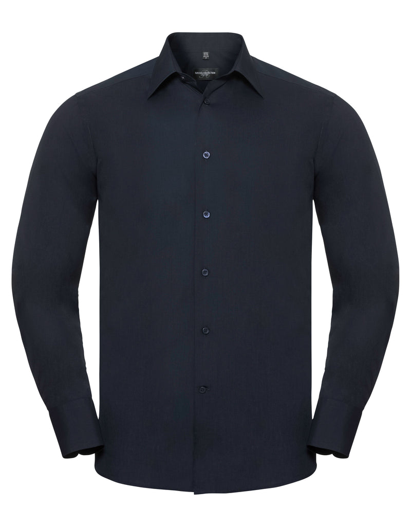 Russell Collection Men'S Long Sleeve Tailored Polycotton Poplin Shirt - French Navy