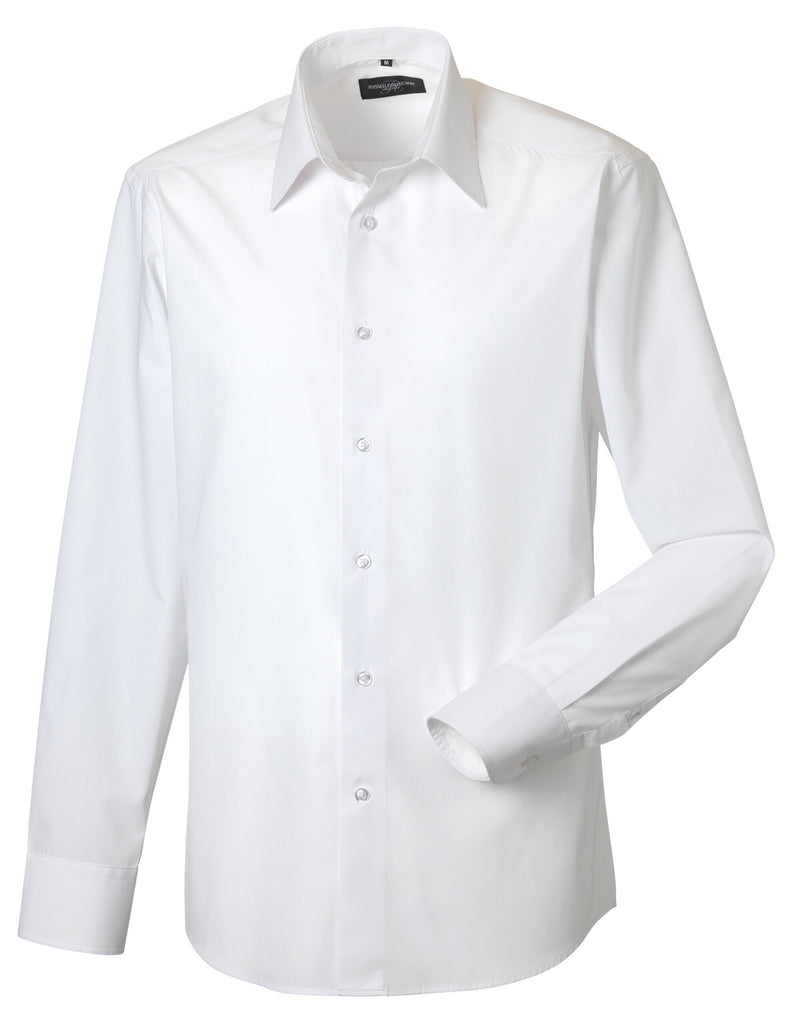 Russell Collection Men'S Long Sleeve Tailored Polycotton Poplin Shirt - White