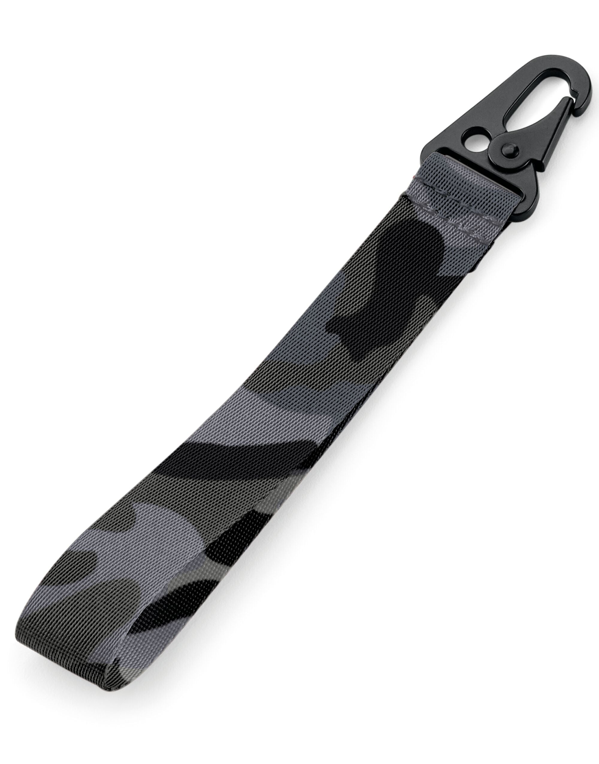 An Black Bagbase Brandable Key Clip shown straight on.