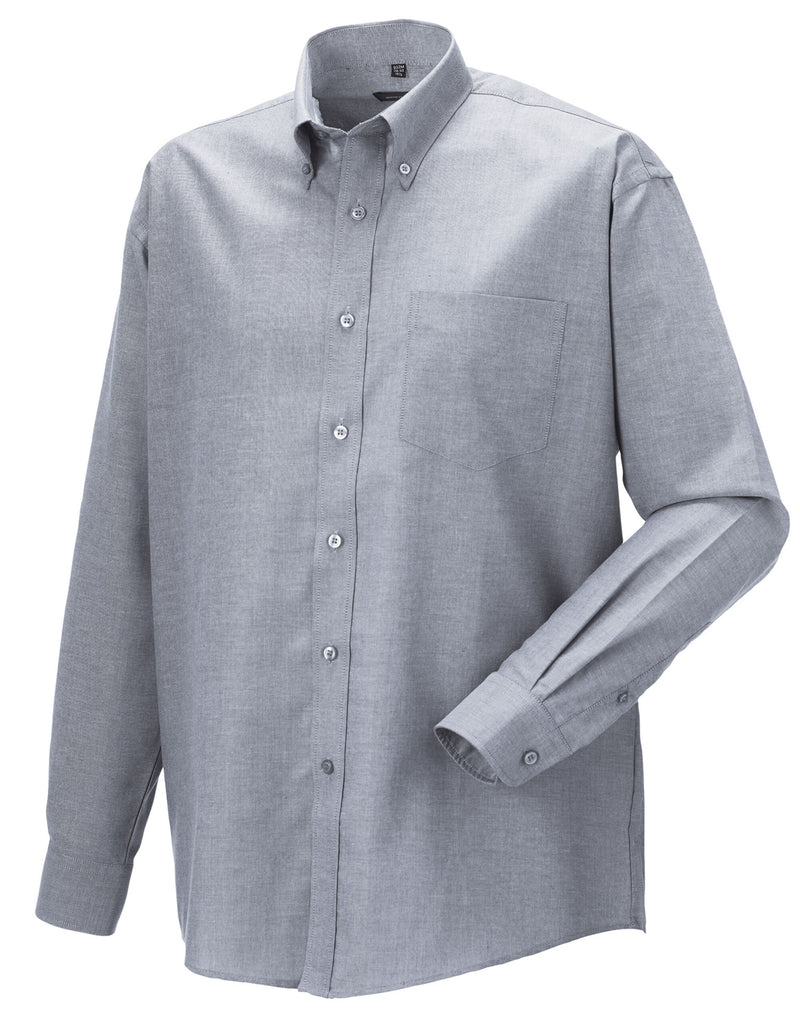 Russell Collection Men'S Long Sleeve Classic Oxford Shirt - Silver Grey