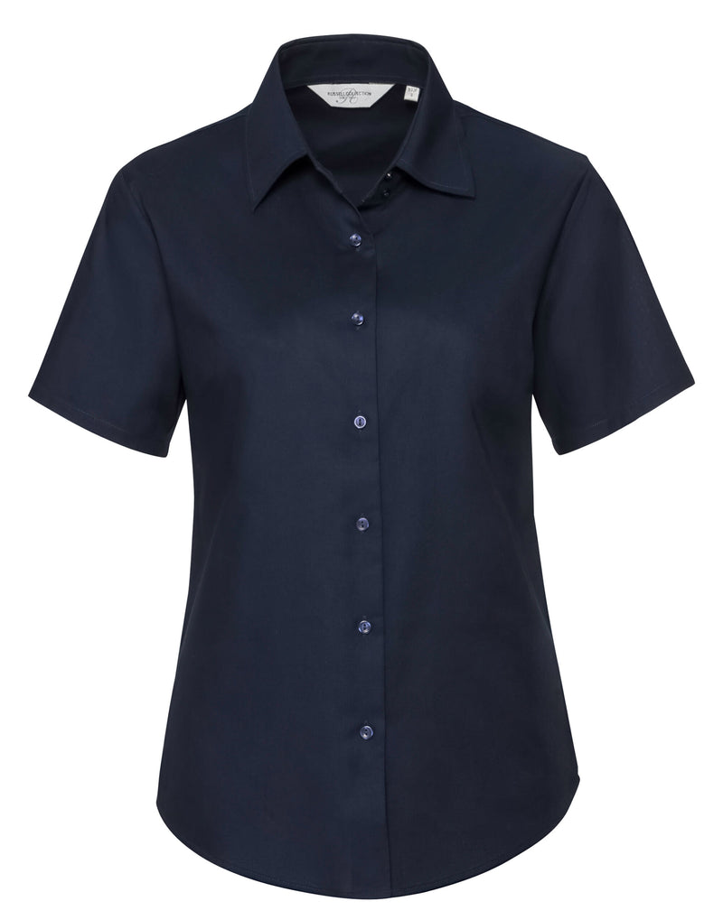 Russell Collection Ladies' Short Sleeve Tailored Oxford Shirt - Bright Navy
