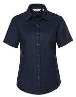 Russell Collection Ladies' Short Sleeve Tailored Oxford Shirt - Bright Navy