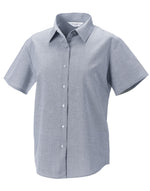 Russell Collection Ladies' Short Sleeve Tailored Oxford Shirt - Silver Grey