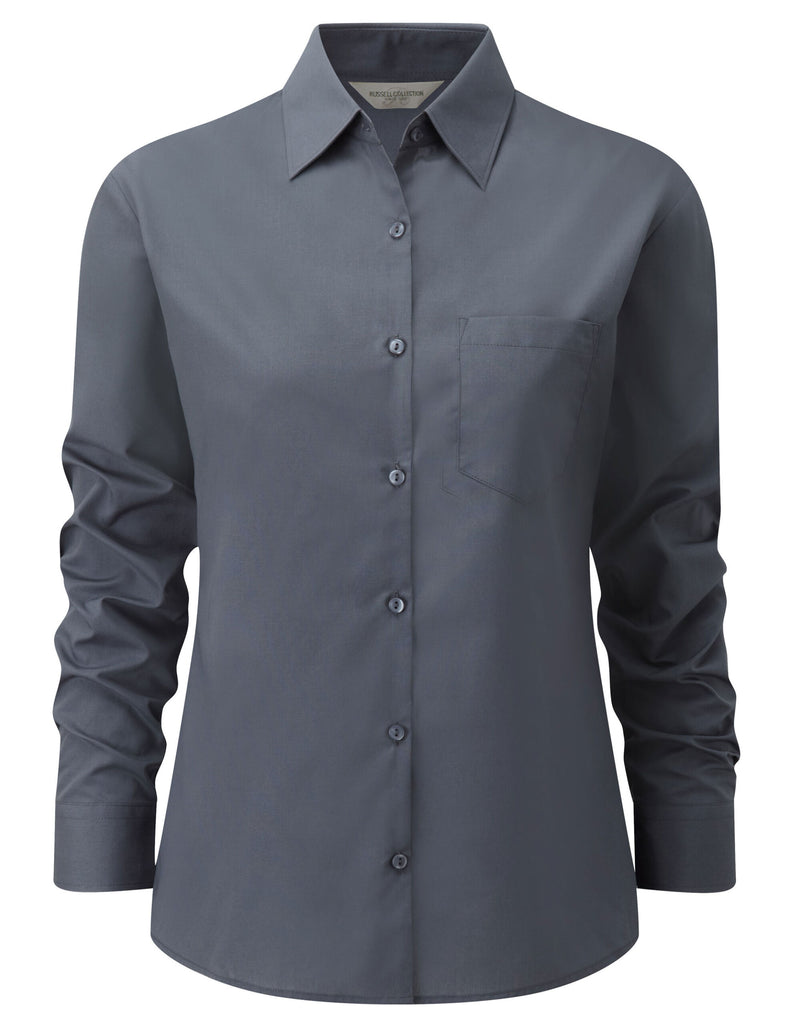 Russell Collection Ladies' Long Sleeve Classic Polycotton Poplin Shirt - Convoy Grey