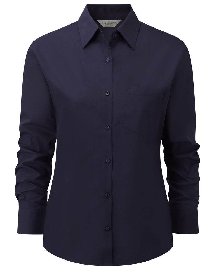 Russell Collection Ladies' Long Sleeve Classic Polycotton Poplin Shirt - French Navy