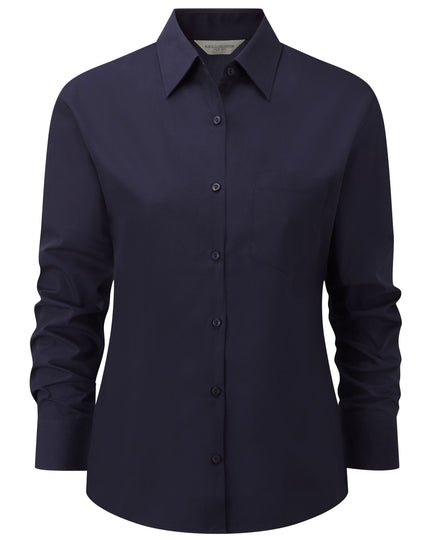 Russell Collection Ladies' Long Sleeve Classic Polycotton Poplin Shirt - French Navy