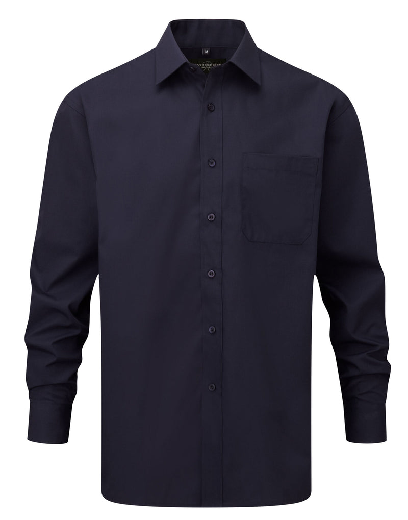 Russell Collection Men'S Long Sleeve Classic Polycotton Poplin Shirt - French Navy
