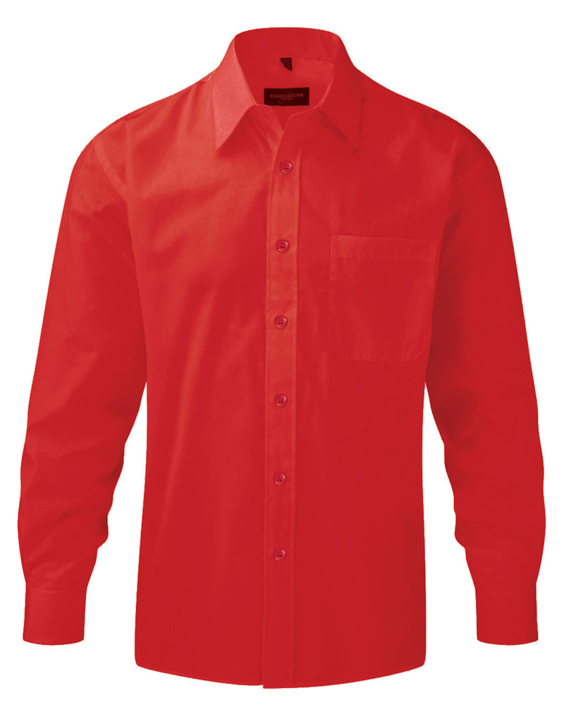 Russell Collection Men'S Long Sleeve Classic Polycotton Poplin Shirt - Classic Red