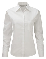 Russell Collection Ladies' Long Sleeve Classic Pure Cotton Poplin Shirt - White