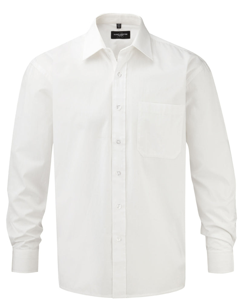 Russell Collection Men'S Long Sleeve Classic Pure Cotton Poplin Shirt - White