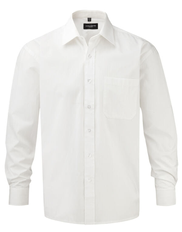 Russell Collection Men'S Long Sleeve Classic Pure Cotton Poplin Shirt