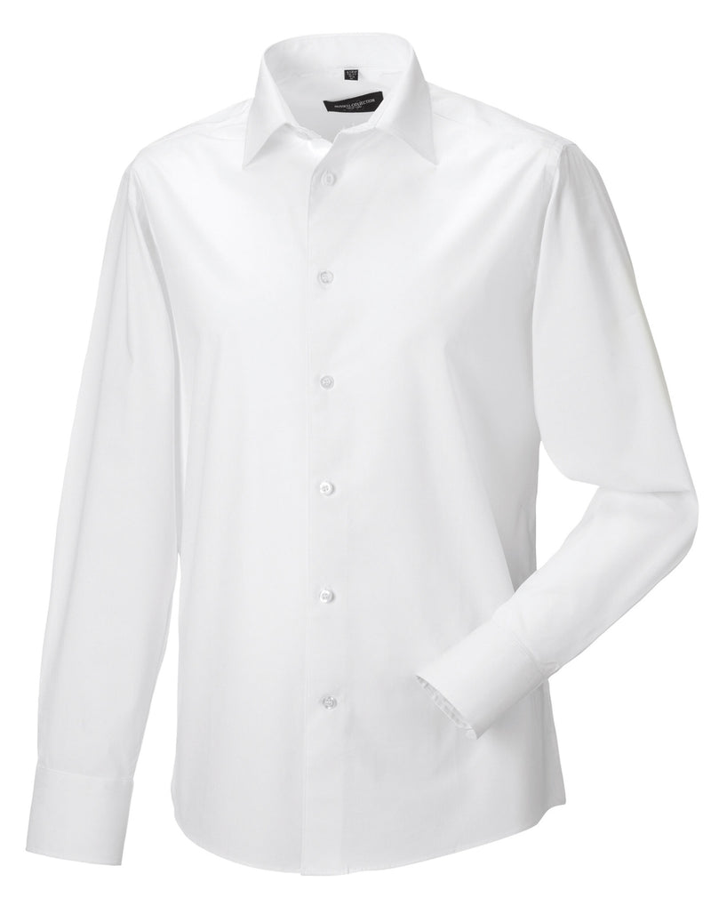 Russell Collection Men'S Long Sleeve Fitted Stretch Shirt - White
