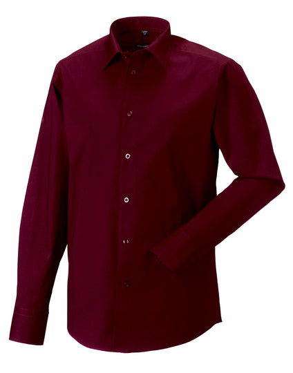 Russell Collection Men'S Long Sleeve Fitted Stretch Shirt - Port