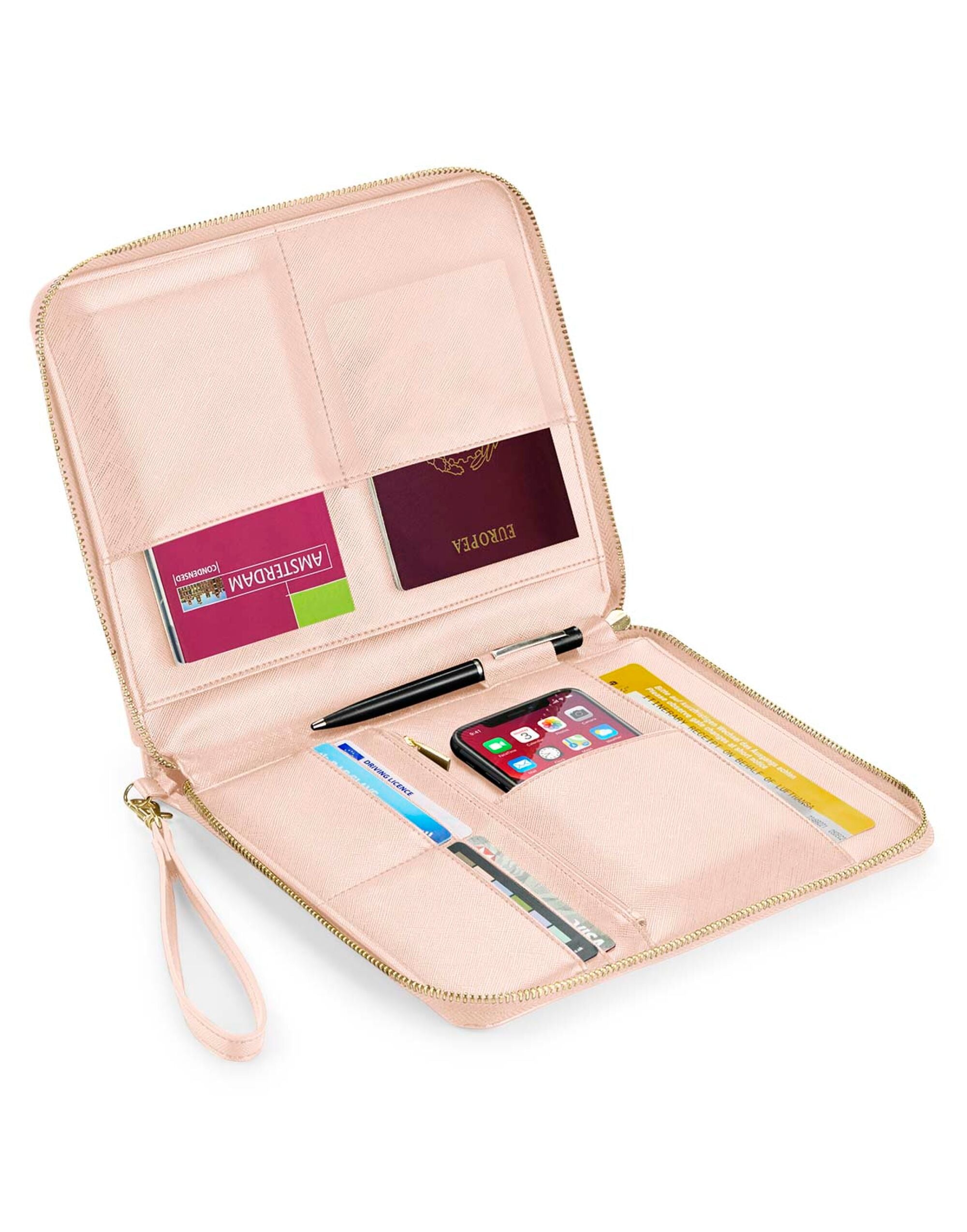 Organizador de tecnología Bagbase Boutique abierto en color crudo con cables y accesorios dentro.