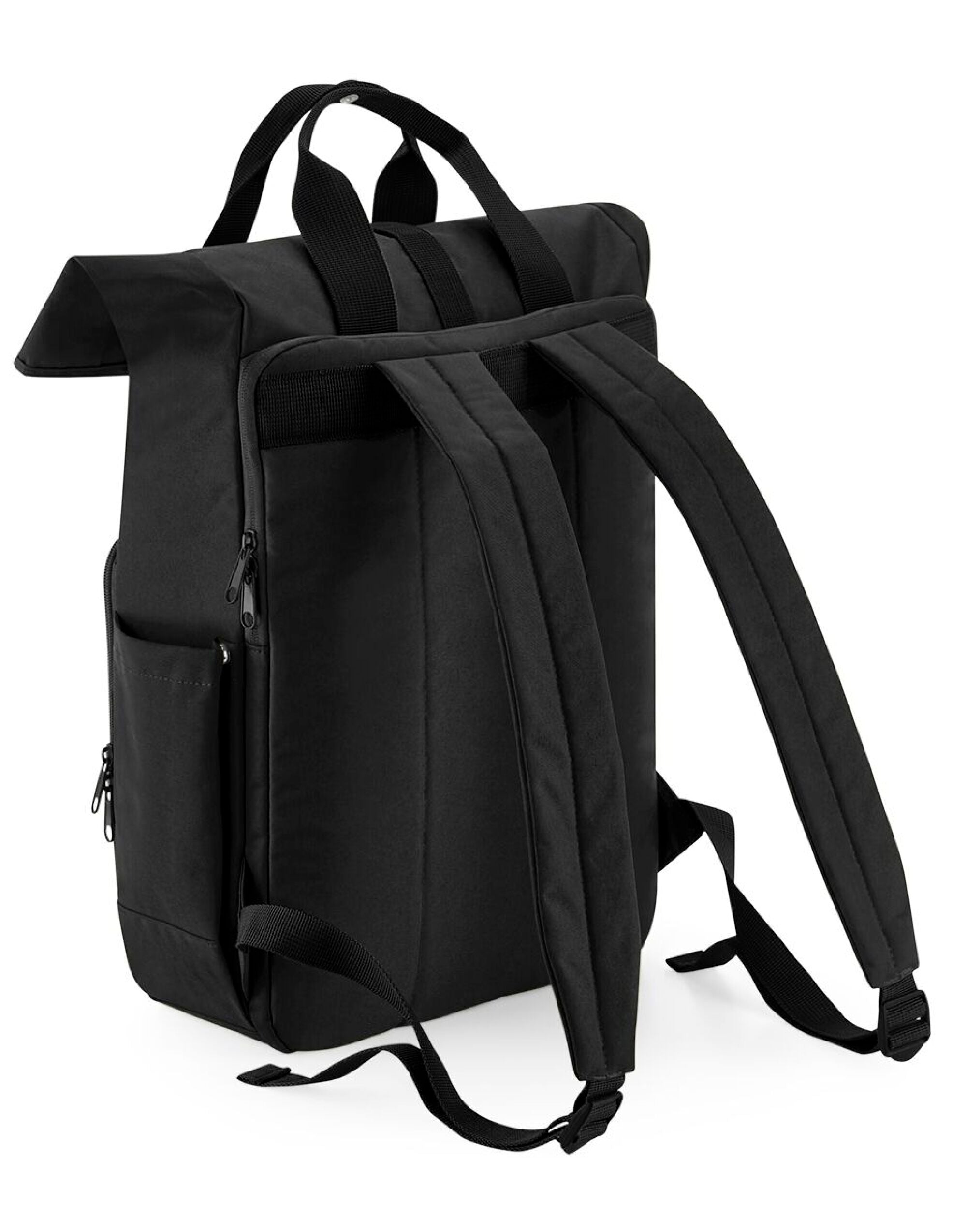 Side profile of a royal black junior fashion backpack.