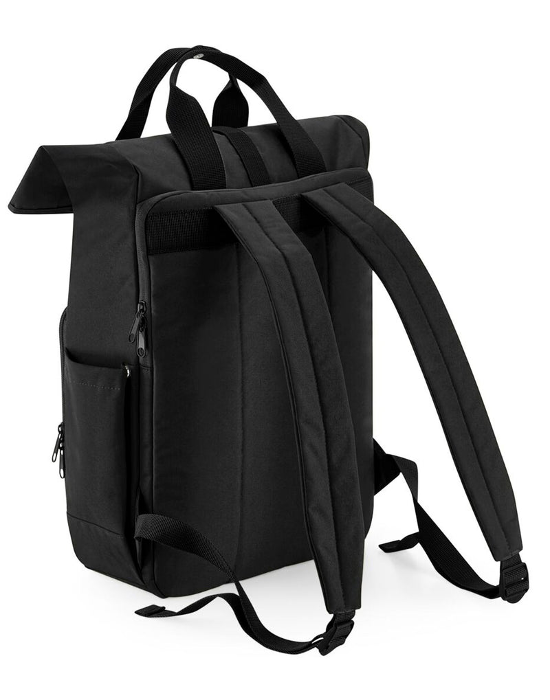 Side profile of a royal black junior fashion backpack.