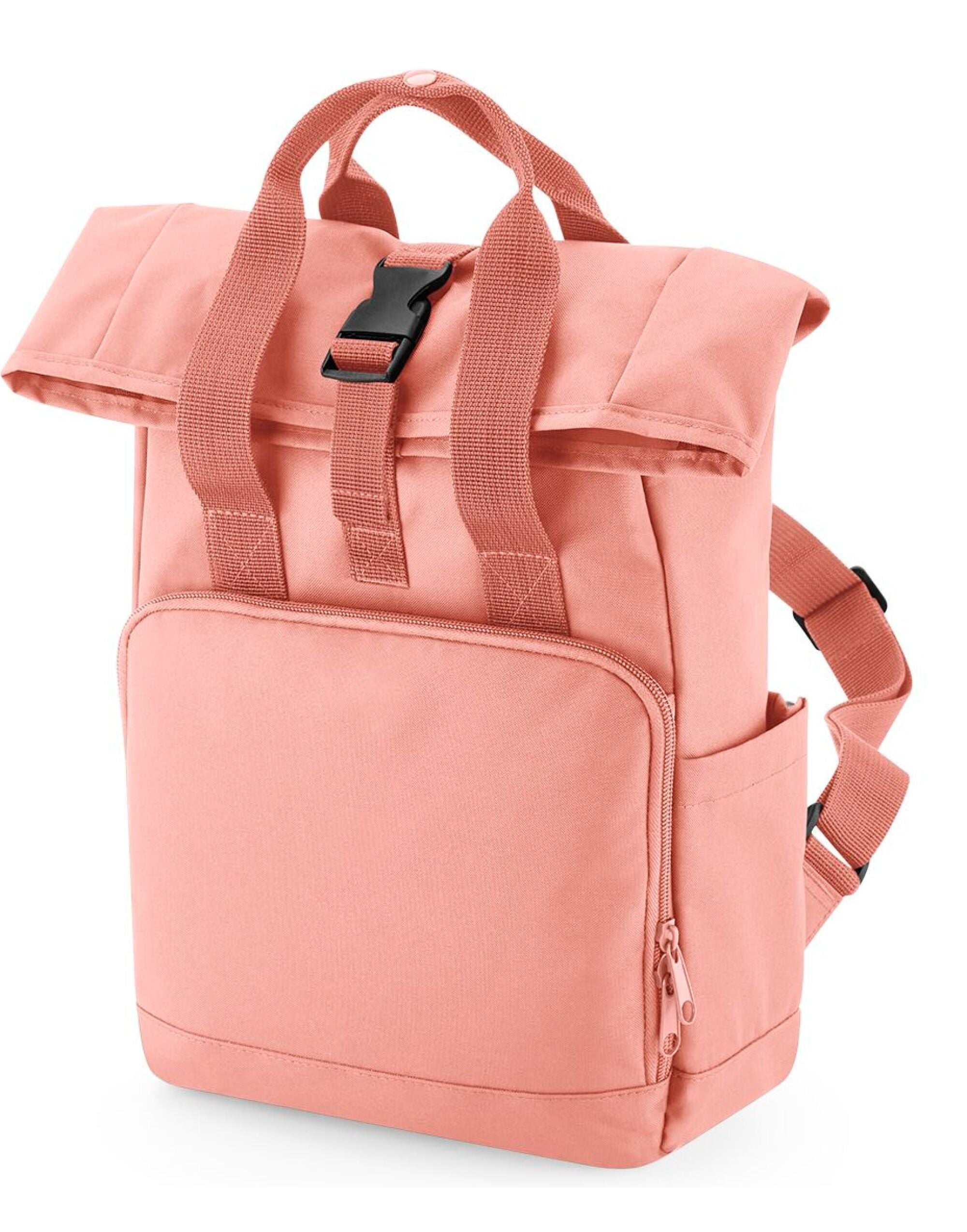 A mint salmon pink junior fashion backpack laid flat.
