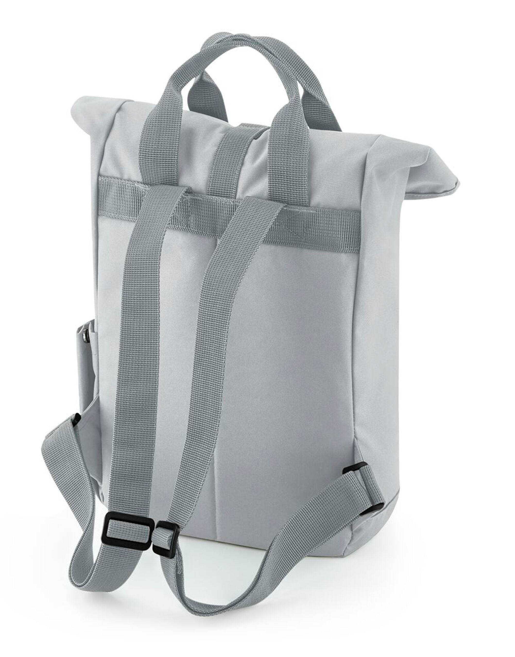 A grey junior fashion backpack with colorful zippers.