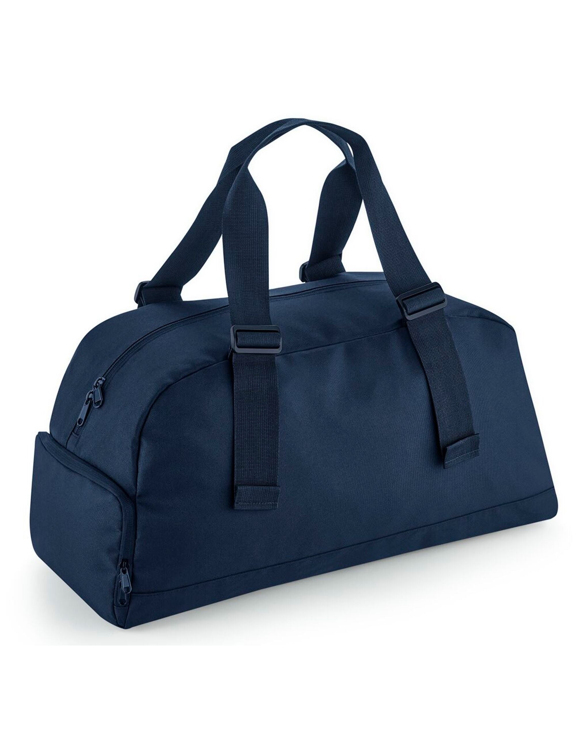 A navy across-body bag with an adjustable strap.