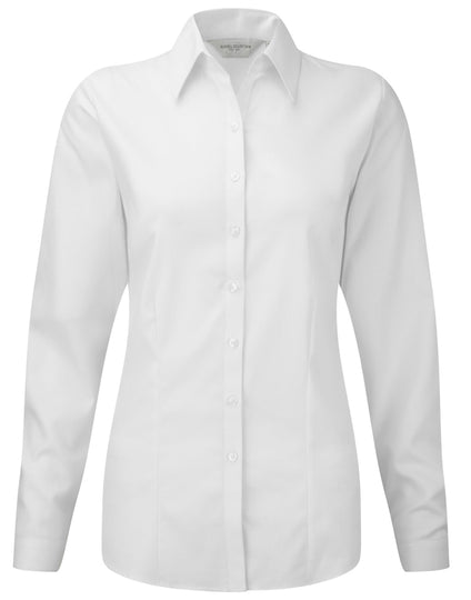 Russell Collection Ladies' Long Sleeve Tailored Herringbone Shirt - White