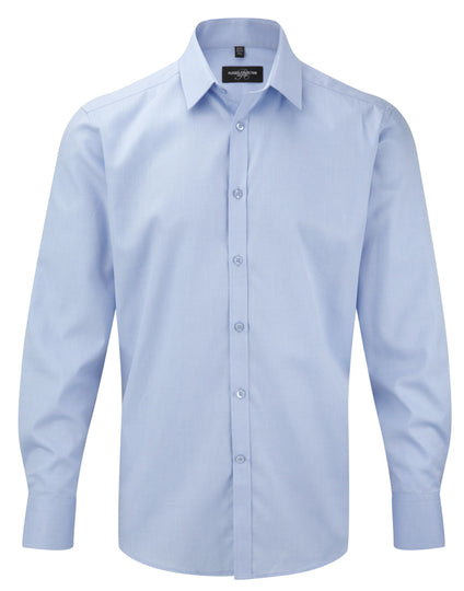 Russell Collection Men'S Long Sleeve Tailored Herringbone Shirt - Light Blue