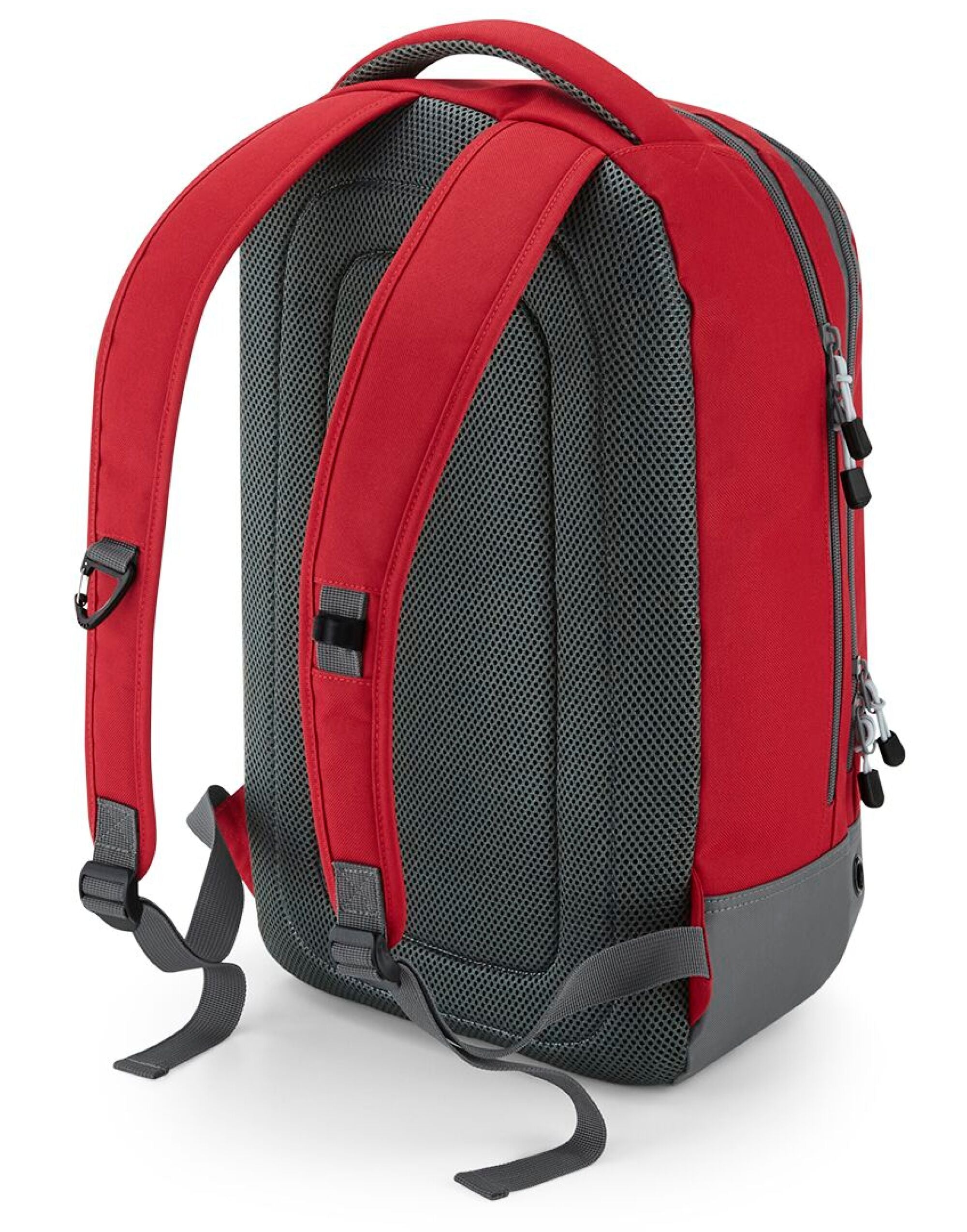 Detail of the elasticated side pocket on the Bagbase Athleisure Sports Backpack, perfect for a water bottle.