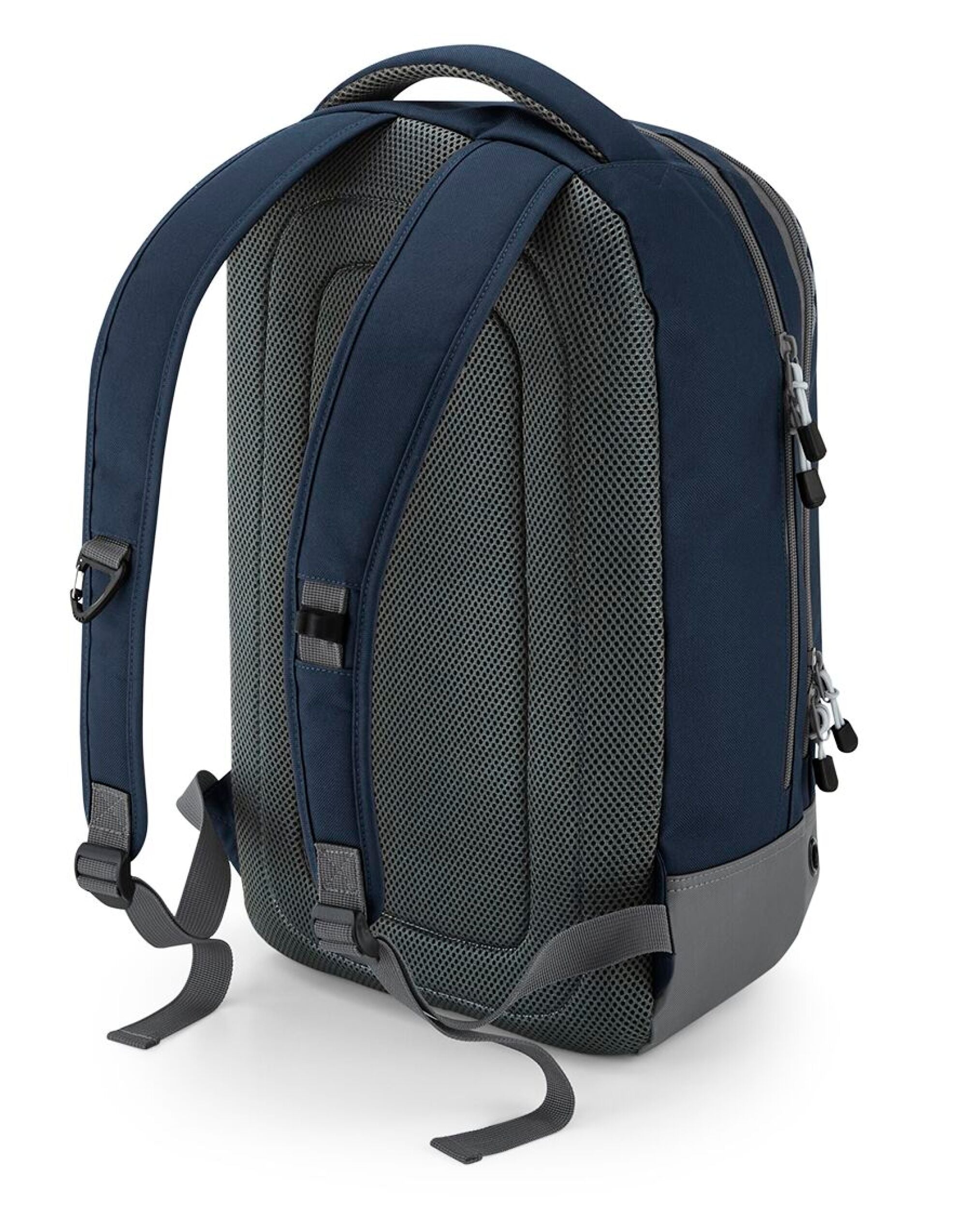 Three-quarter view of the stylish heather grey Bagbase Athleisure Sports Backpack.