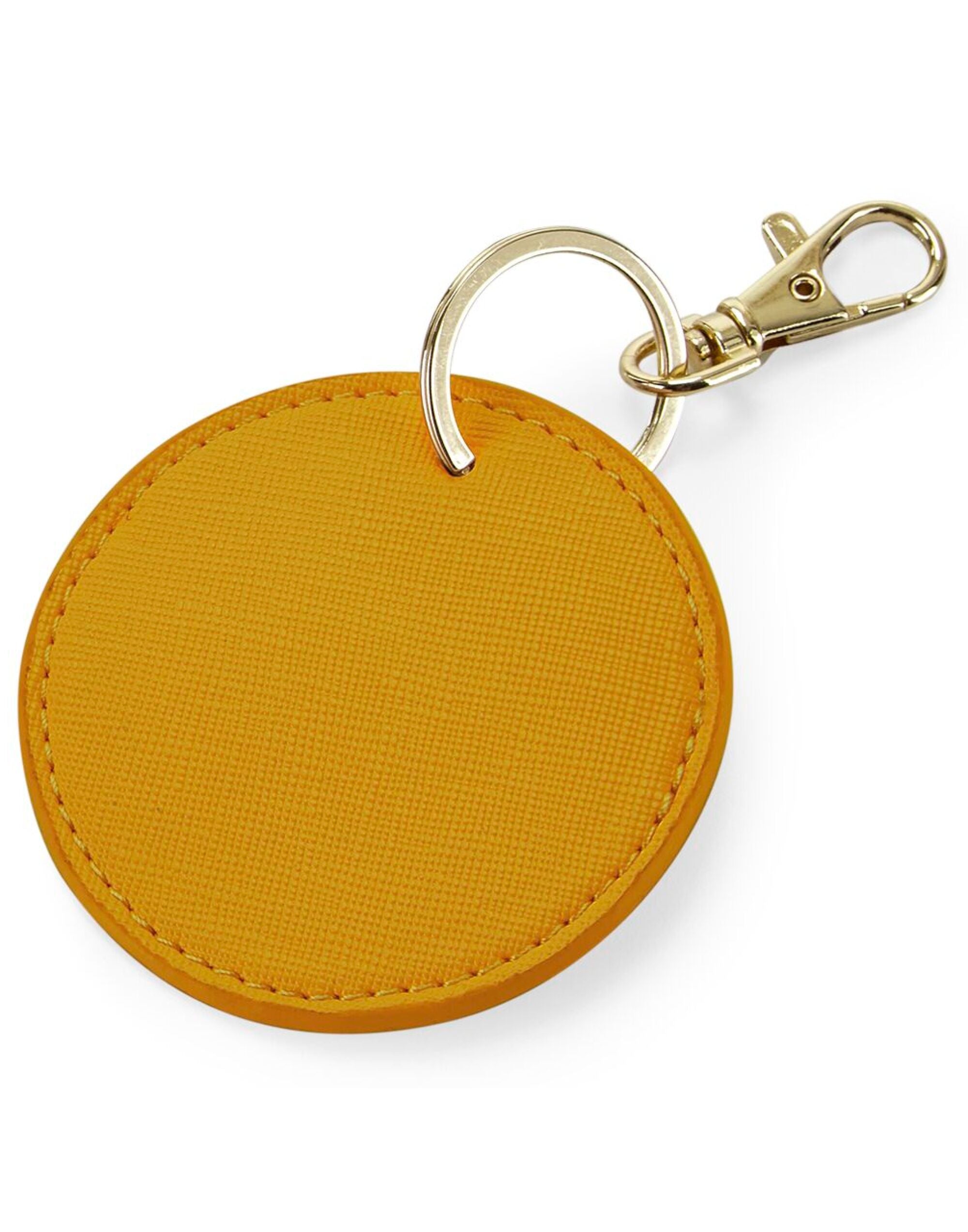 The light grey Bagbase Boutique Circular Key Clip, showcasing its elegant design and high-shine metal clip.