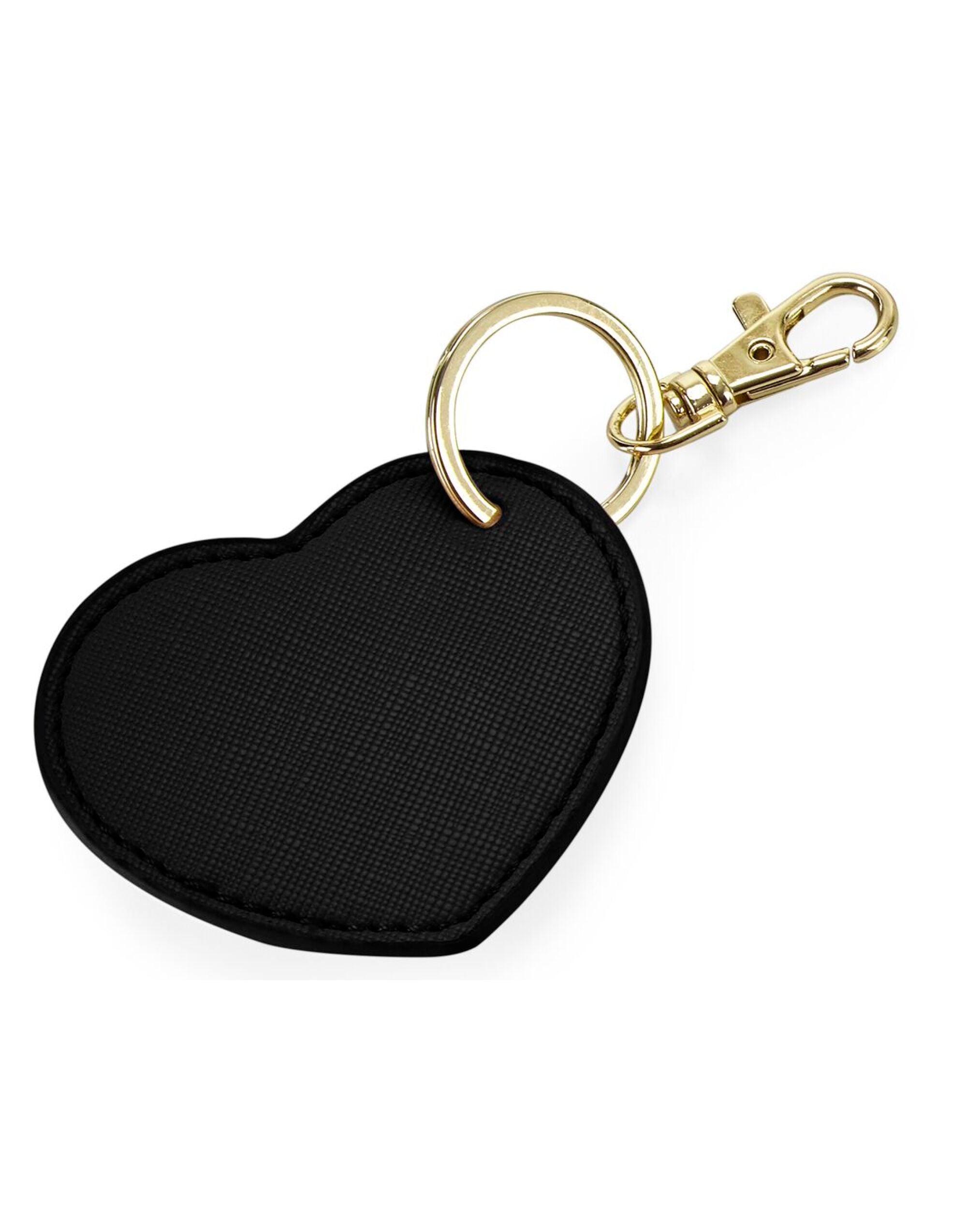 The Bagbase Boutique Heart Key Clip in black Saffiano faux leather with a charming heart shape.