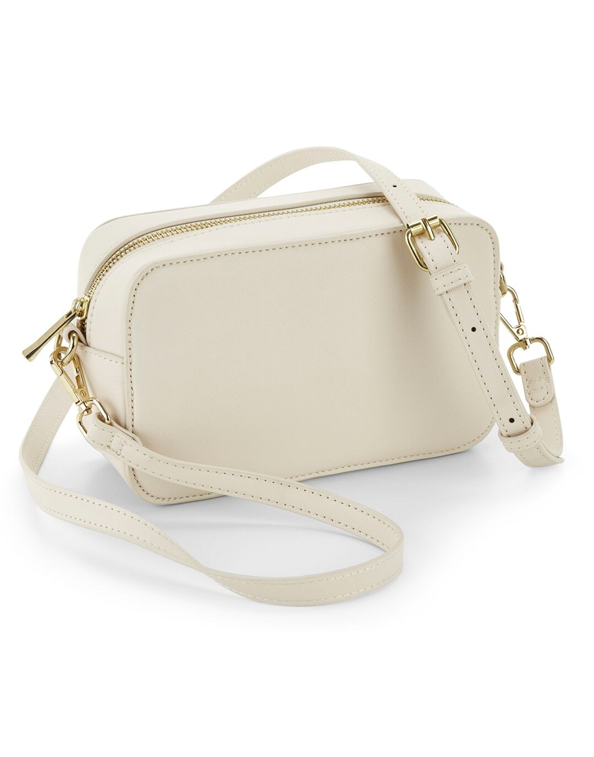 Bolso cruzado estructurado Bagbase Boutique en color topo - Vista de tres cuartos.