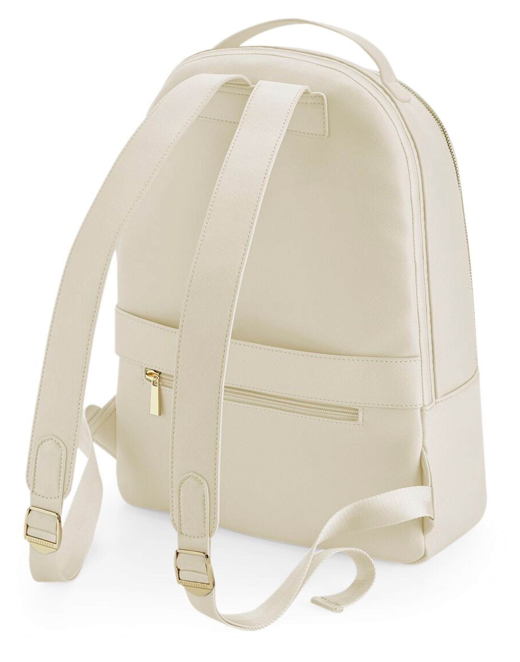 Rear view of the white boutique backpack showing the straps.