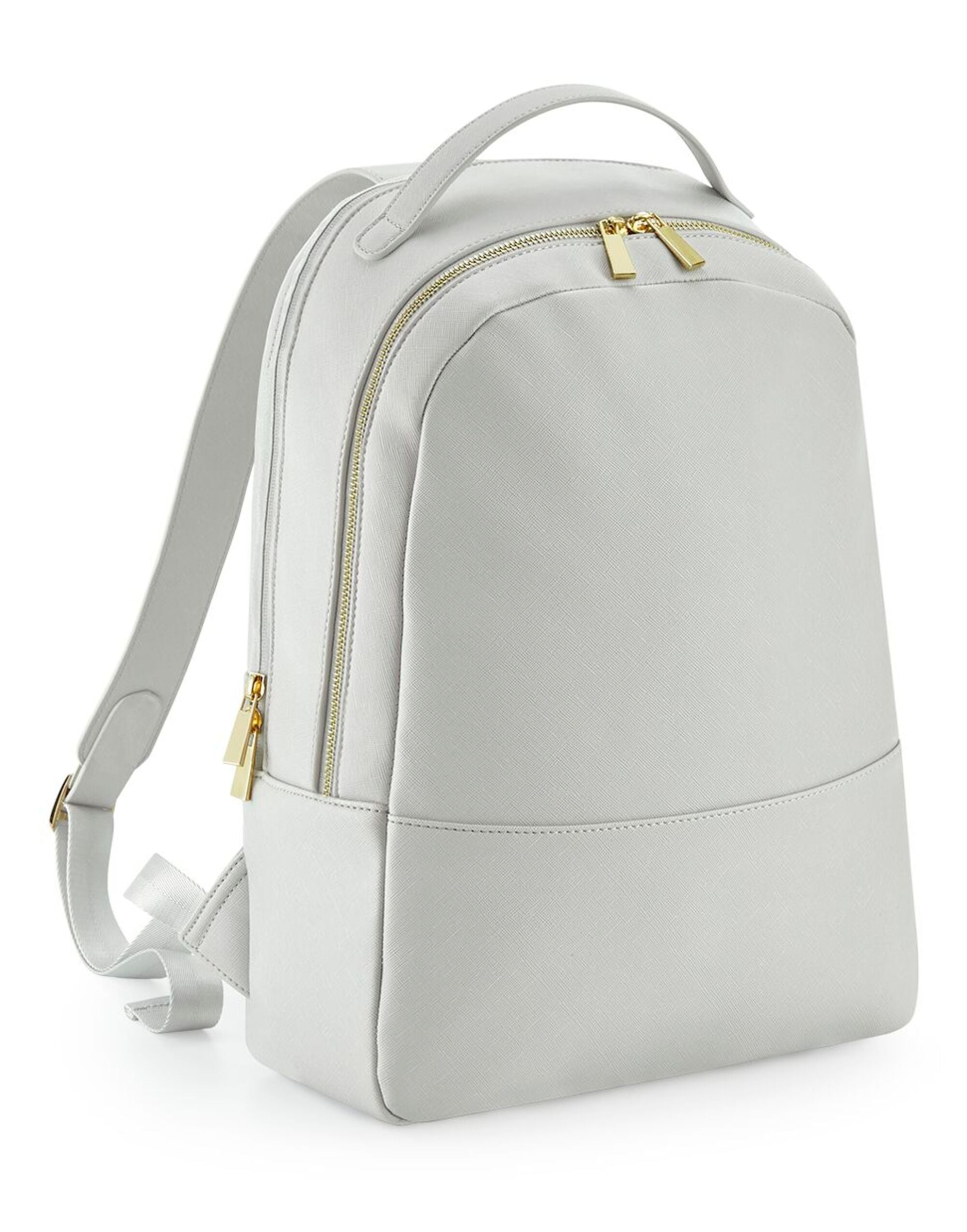 Oyster-colored Bagbase boutique backpack, front view.