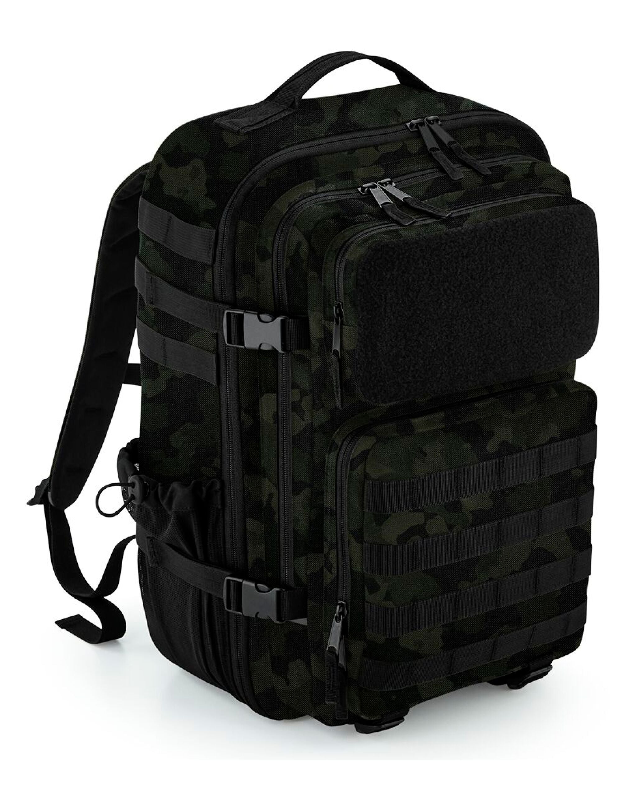 Close-up on the zipper and clip hardware of the cross-body bag.