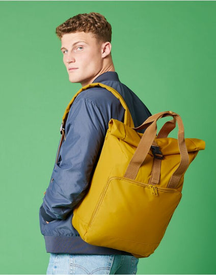 Front view of a classic yellow junior fashion backpack.