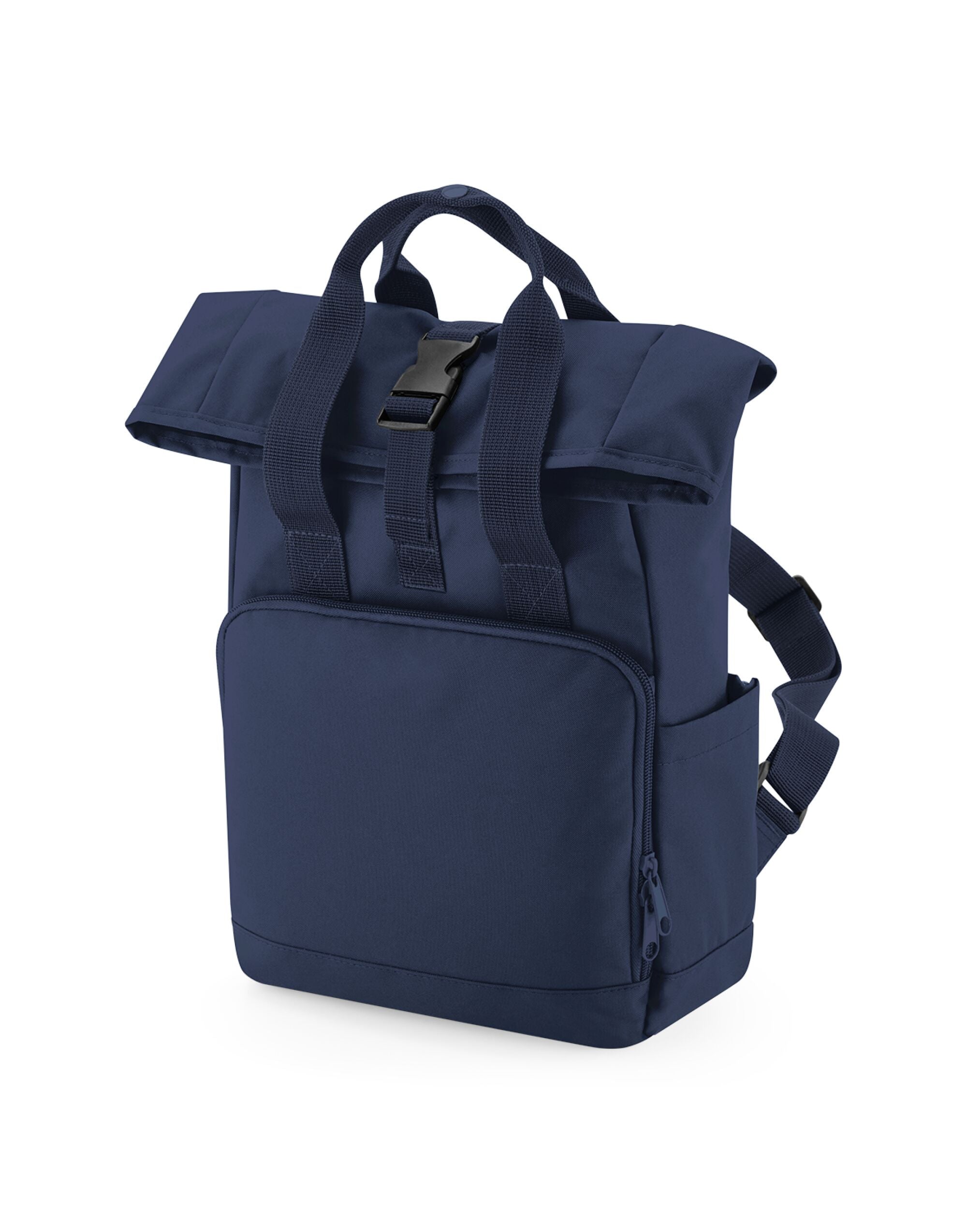 A navy blue junior fashion backpack with contrasting zippers.