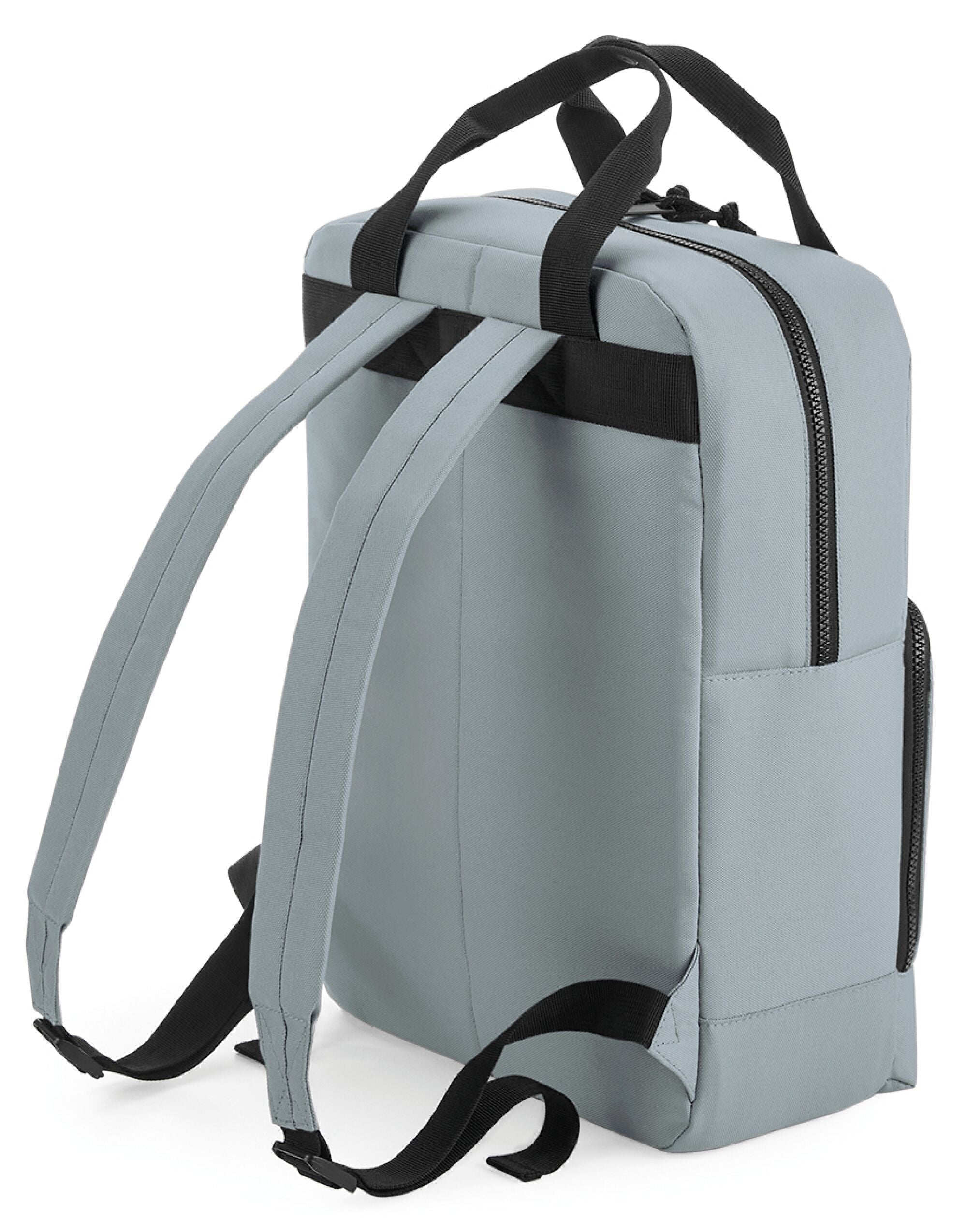 Detailed view of the cord pull on the zipper of the Bagbase recycled mini cooler bag for an easy grip.