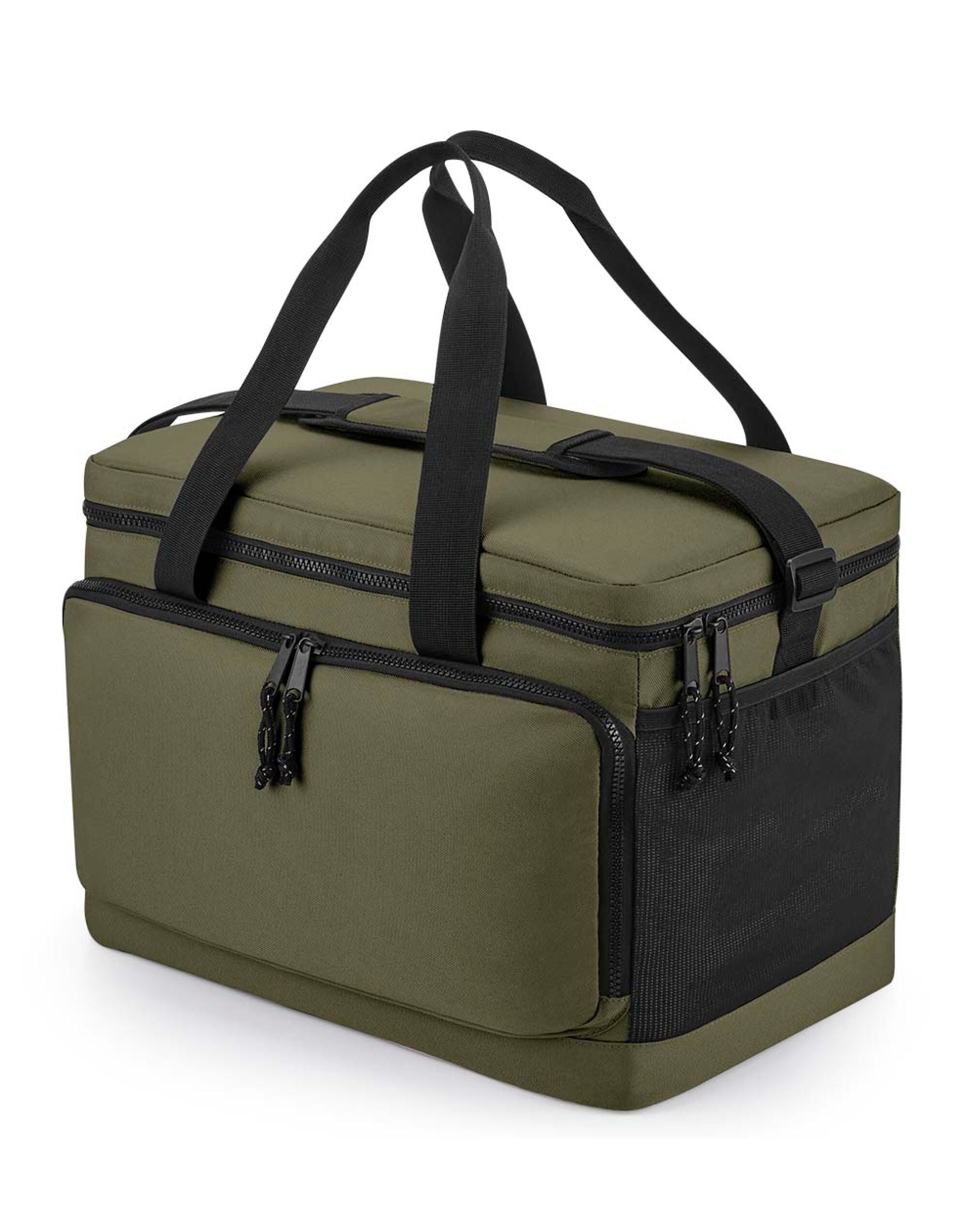 Angled view of the Bagbase Tarp roll-top backpack, detailing its rugged construction and modern aesthetic.