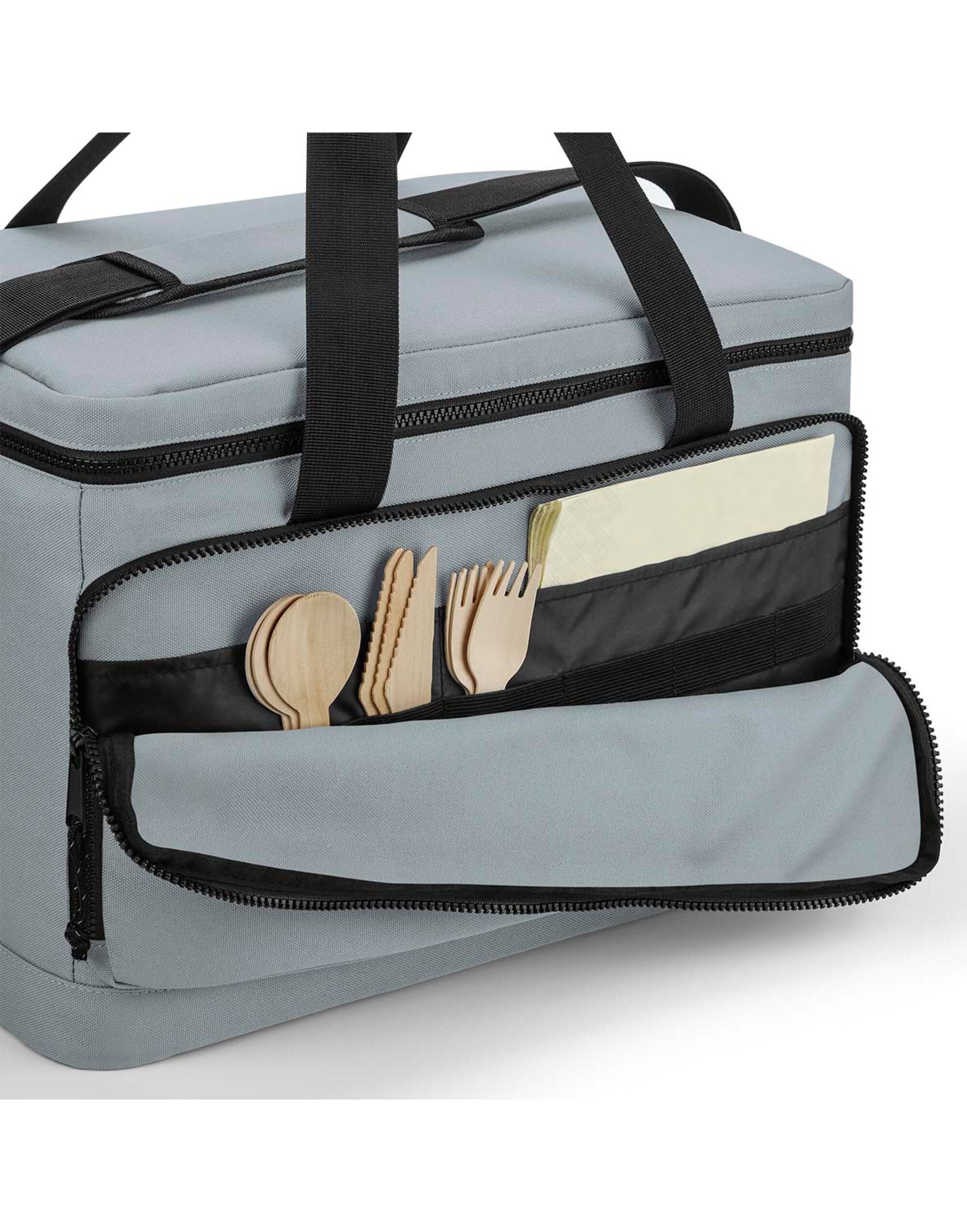 Vintage-style Bagbase Heritage backpack with PU leather accents and a drawstring closure, seen from the front.