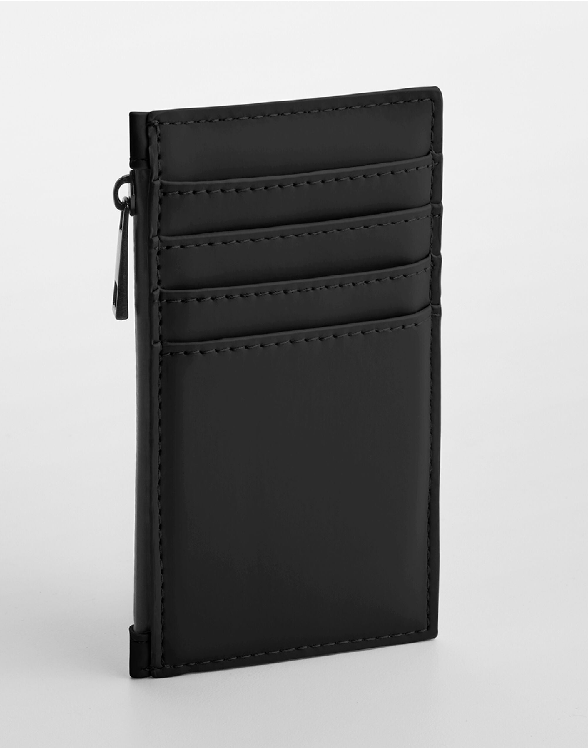 Front view of the black matte PU card holder.
