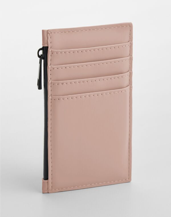 Pink matte PU card holder with multiple slots.