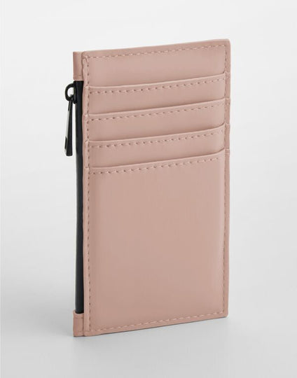 Pink matte PU card holder with multiple slots.