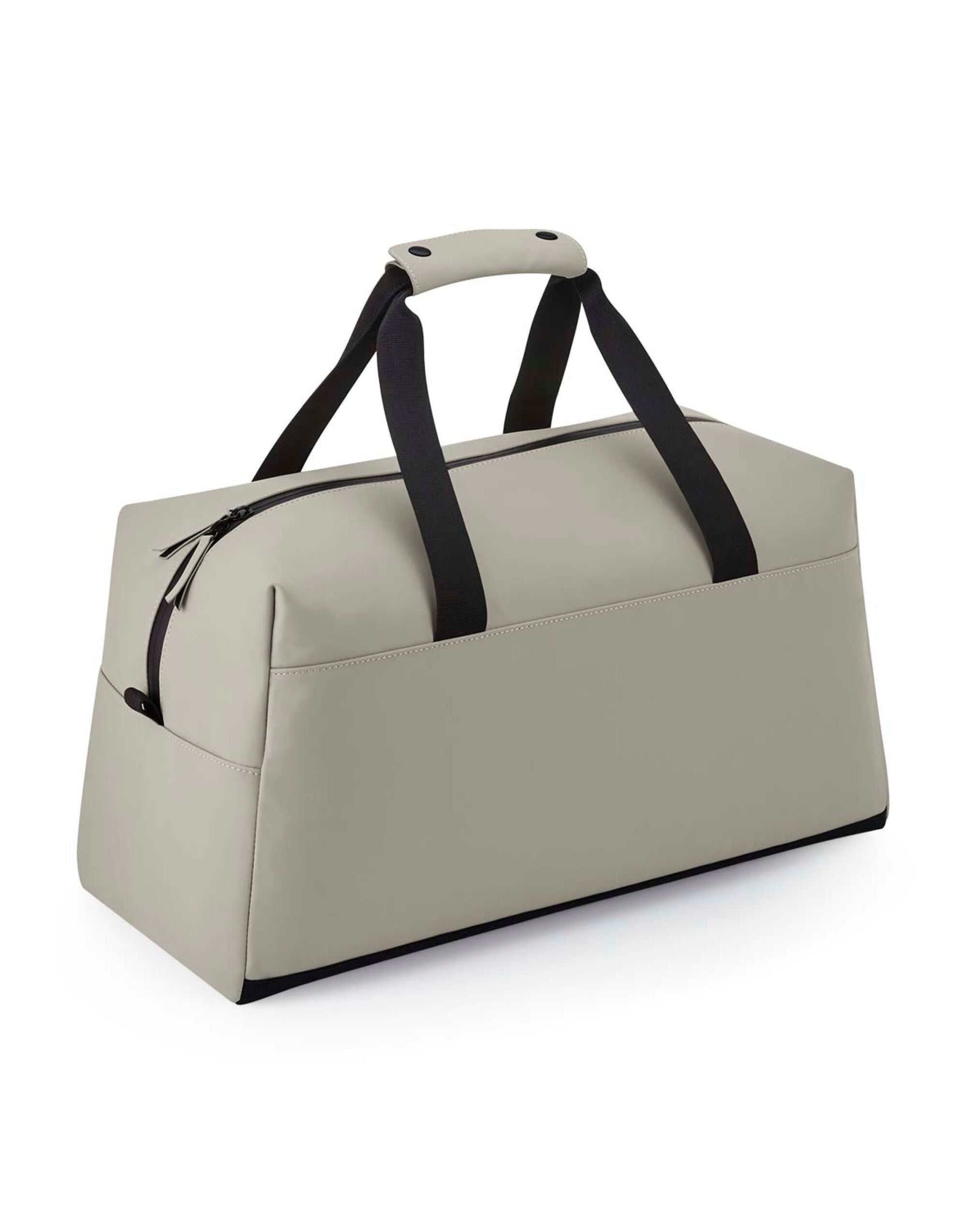 An off-white phone carry case with a fine grain saffiano fabric finish.