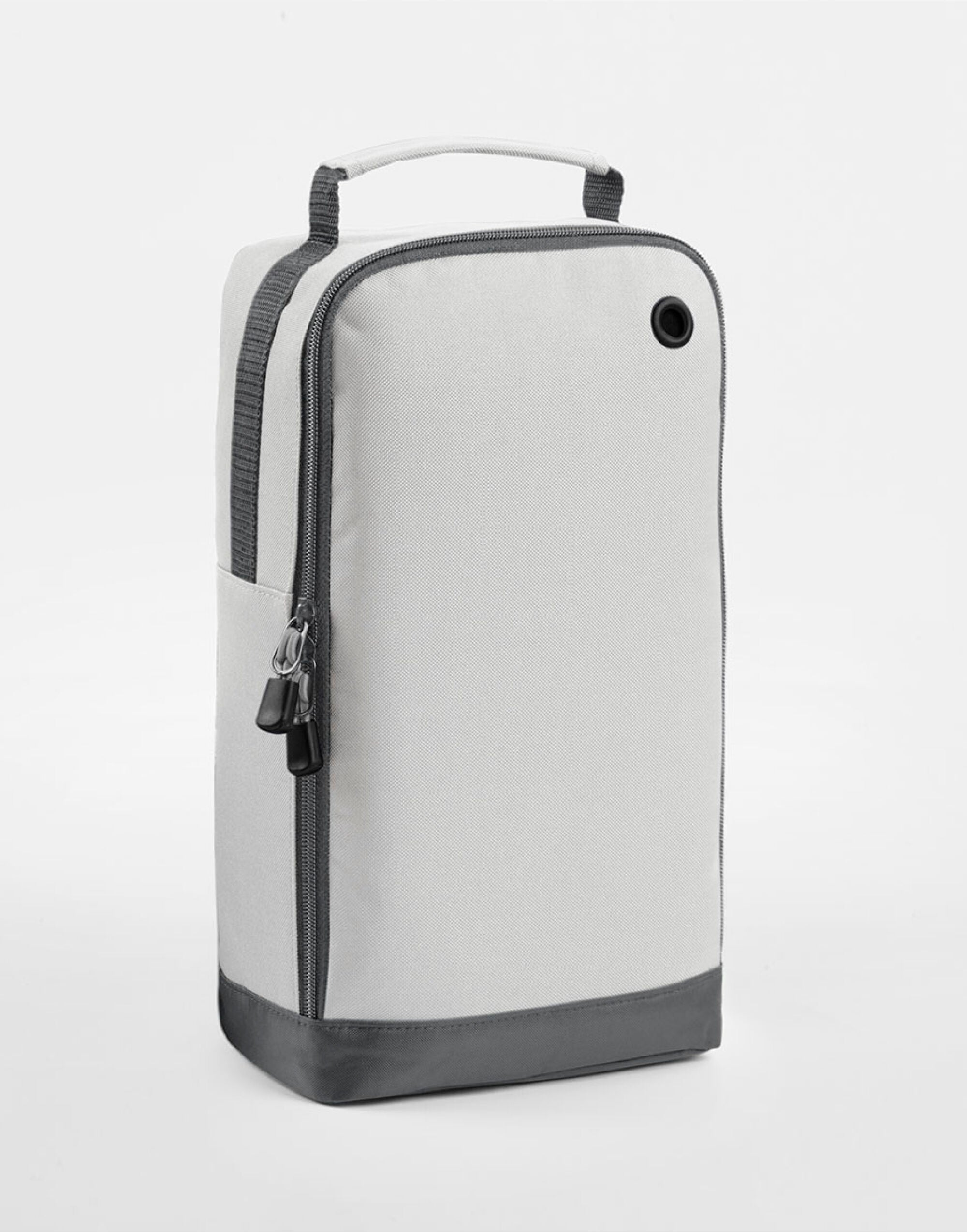 Front view of the black Bagbase Athleisure Sports Shoe & Accessory Bag, with a convenient grab handle.
