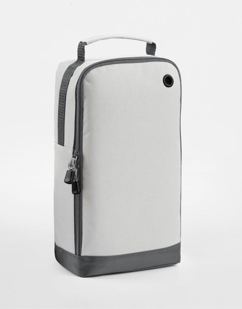 Front view of the black Bagbase Athleisure Sports Shoe & Accessory Bag, with a convenient grab handle.