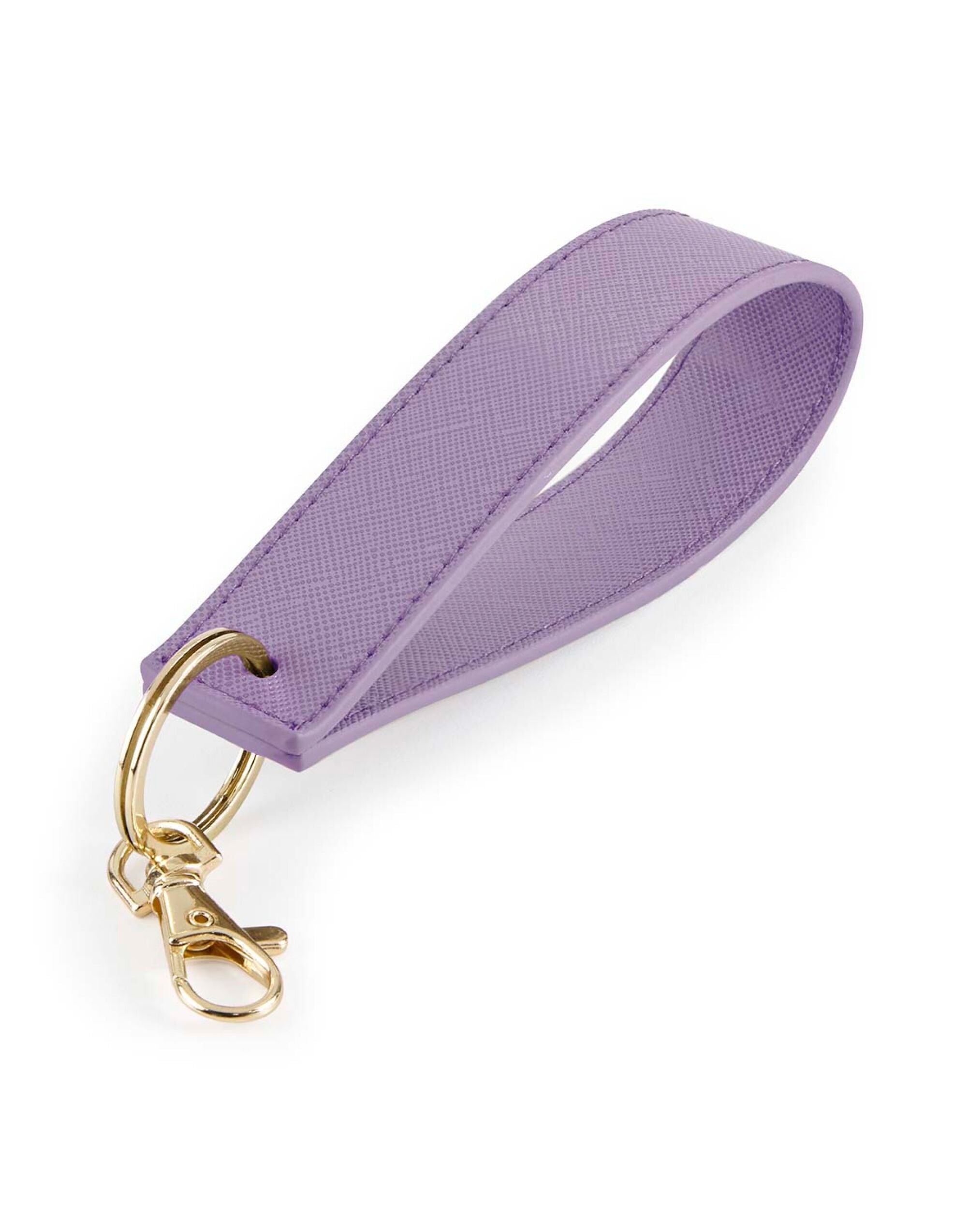 Close-up of the gold metal clip and ring on the black wristlet keyring.