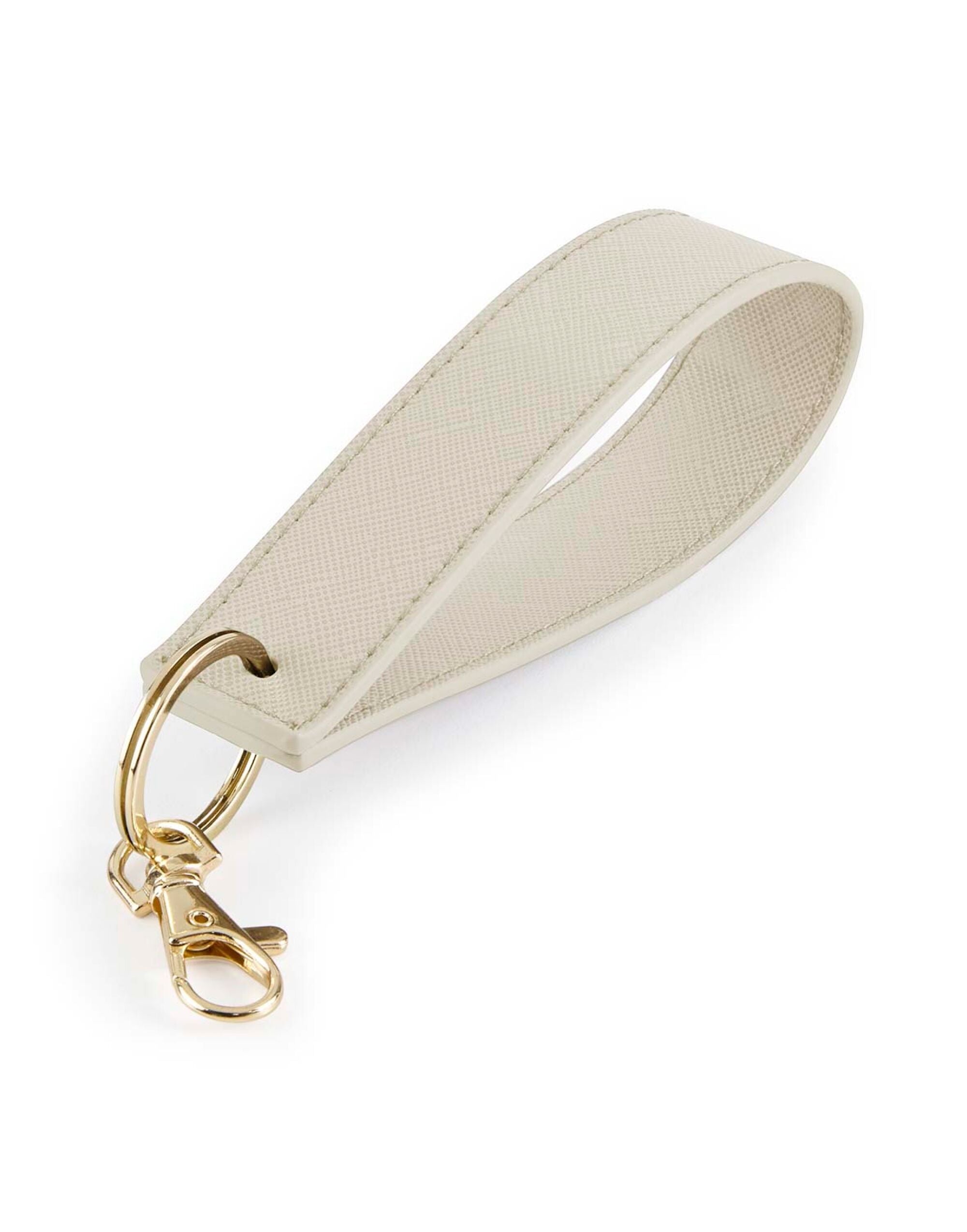 A person holding the soft pink Boutique Wristlet Keyring to demonstrate its use.